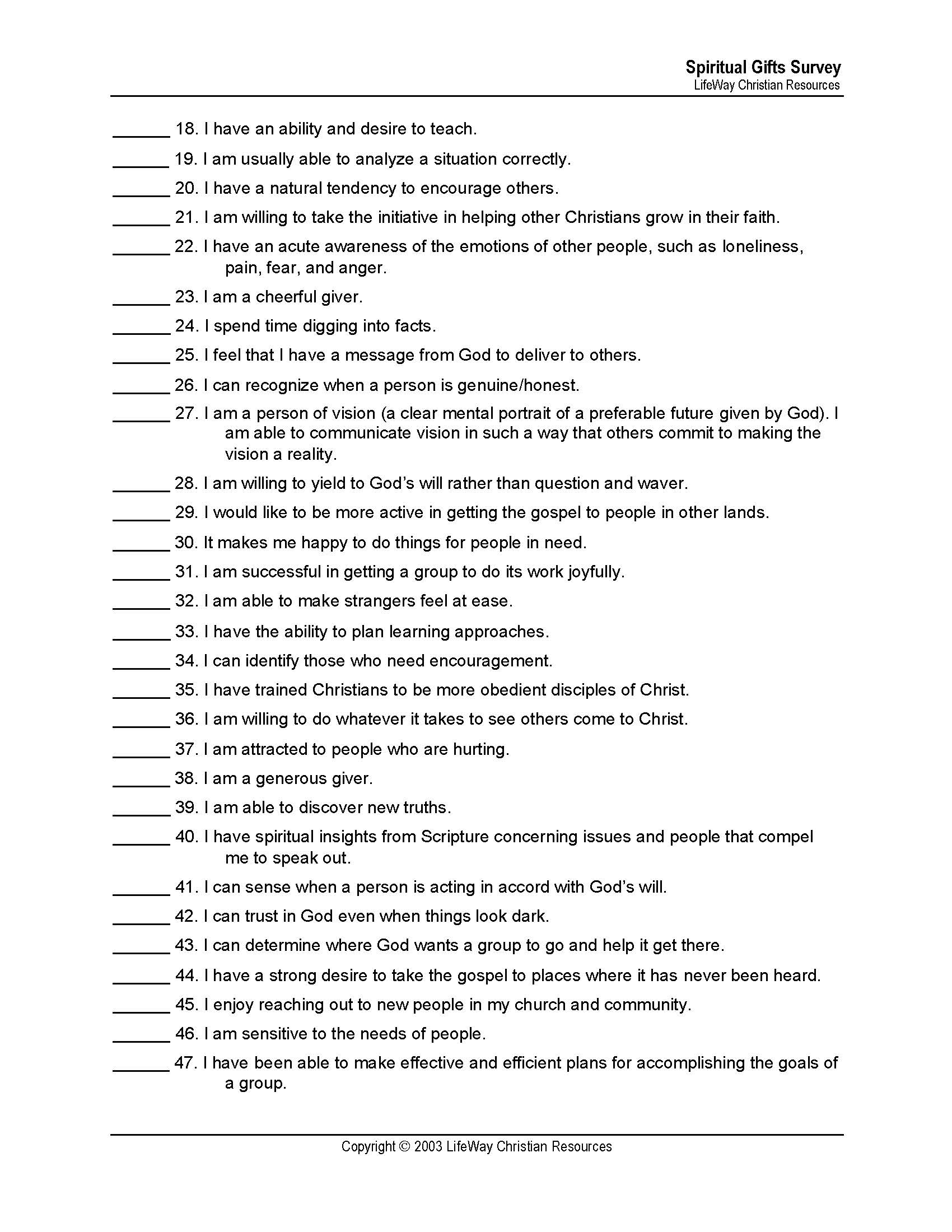 printable short spiritual gifts test pdf