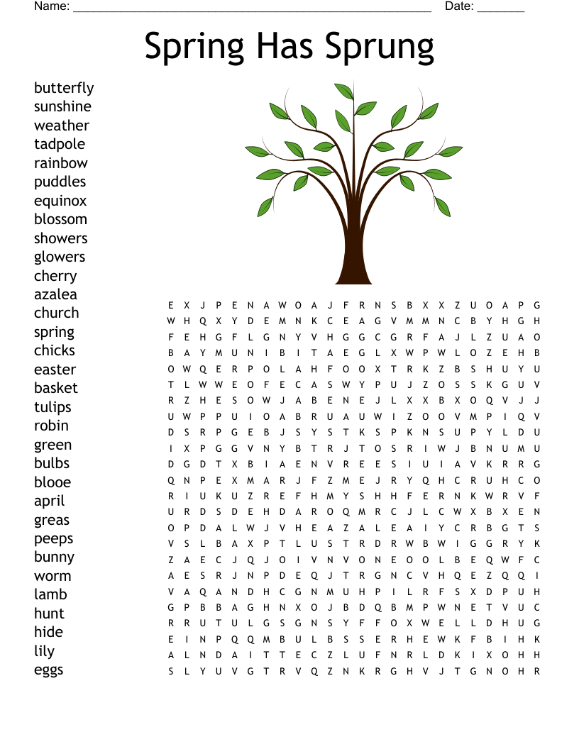 free printable spring word search