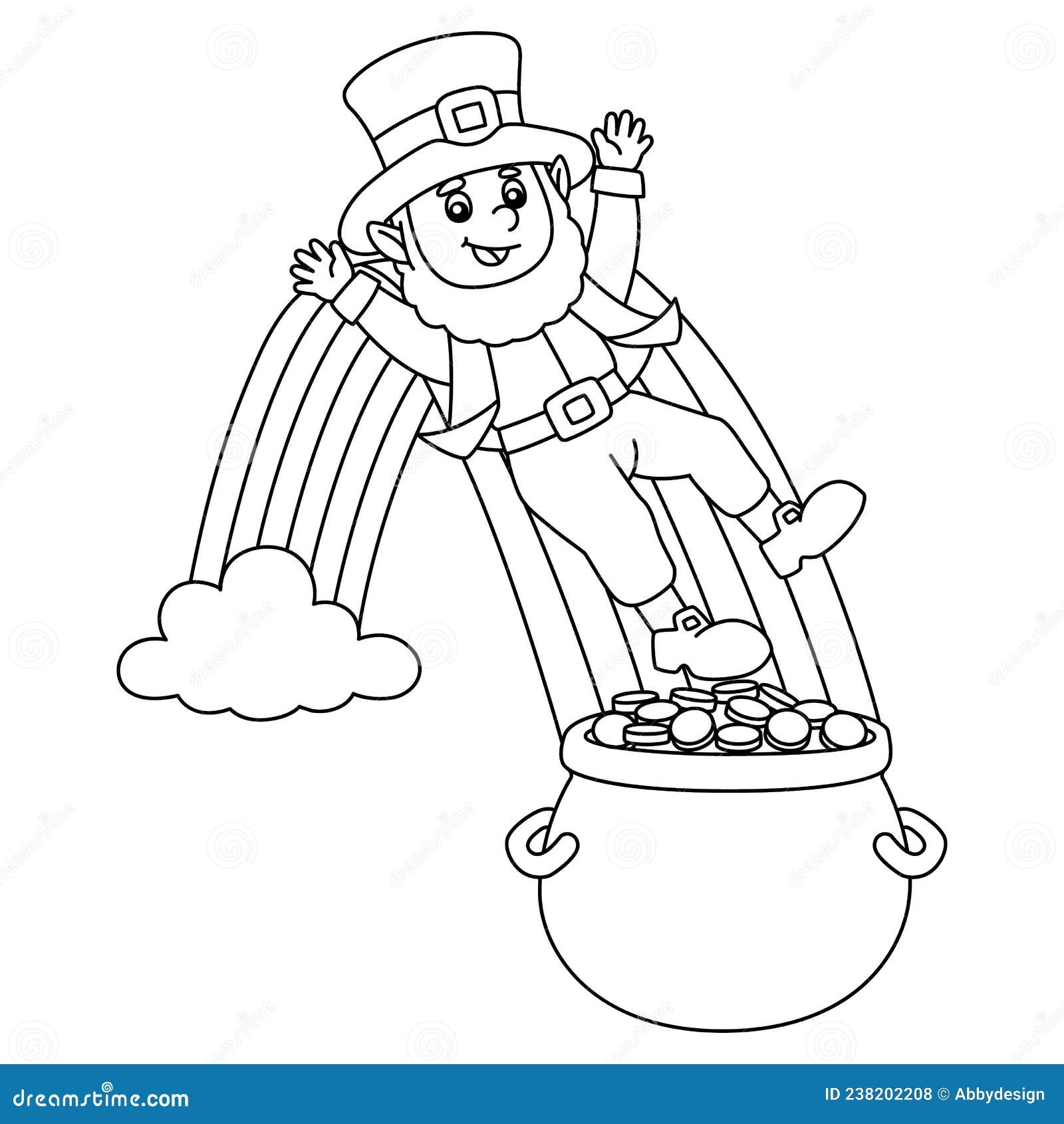 St Patricks Day Leprechaun Coloring Page For Kids Stock Vector Illustration Of Fairytale Rainbow 238202208