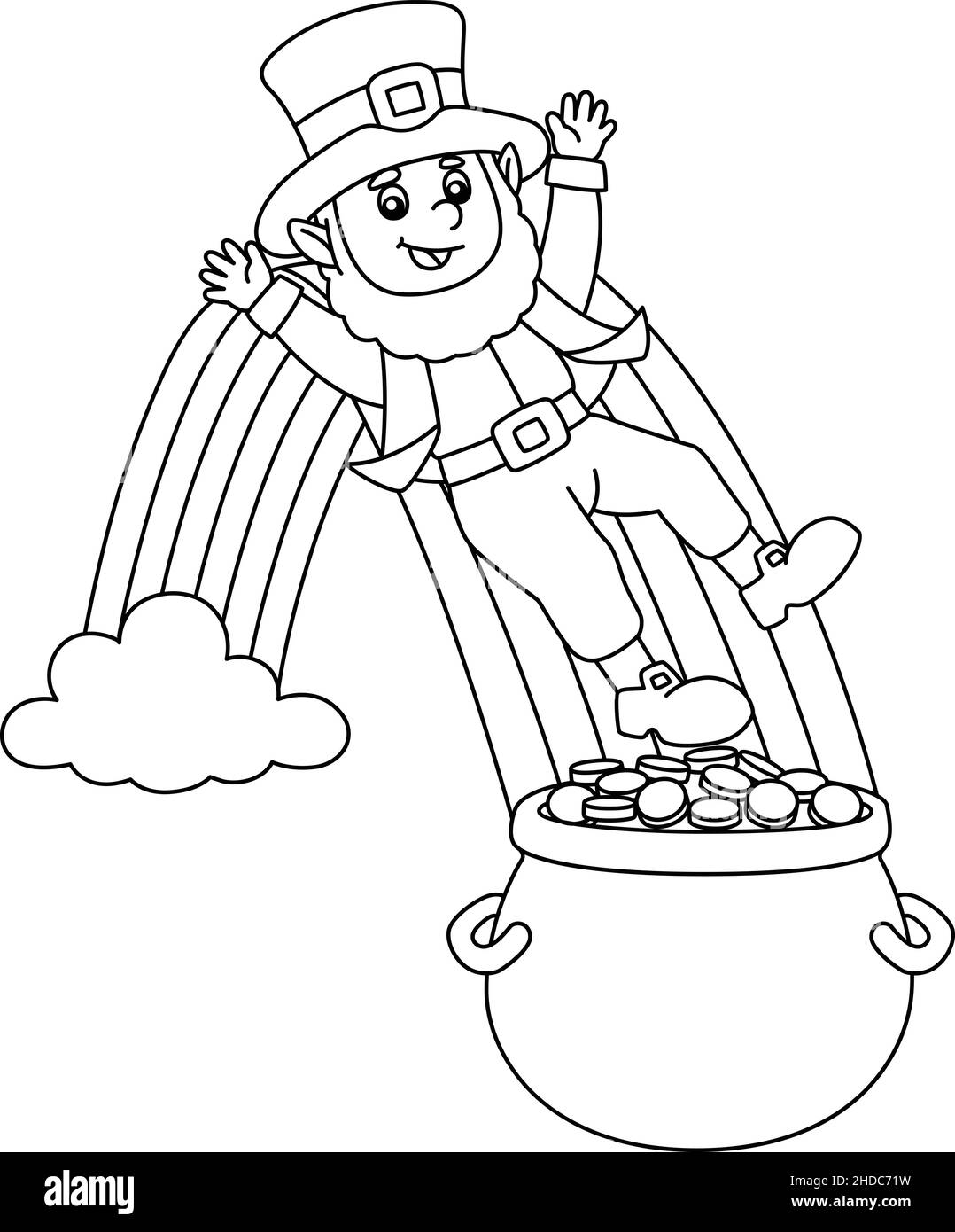 St Patricks Day Leprechaun Coloring Page For Kids Stock Vector Image Art Alamy