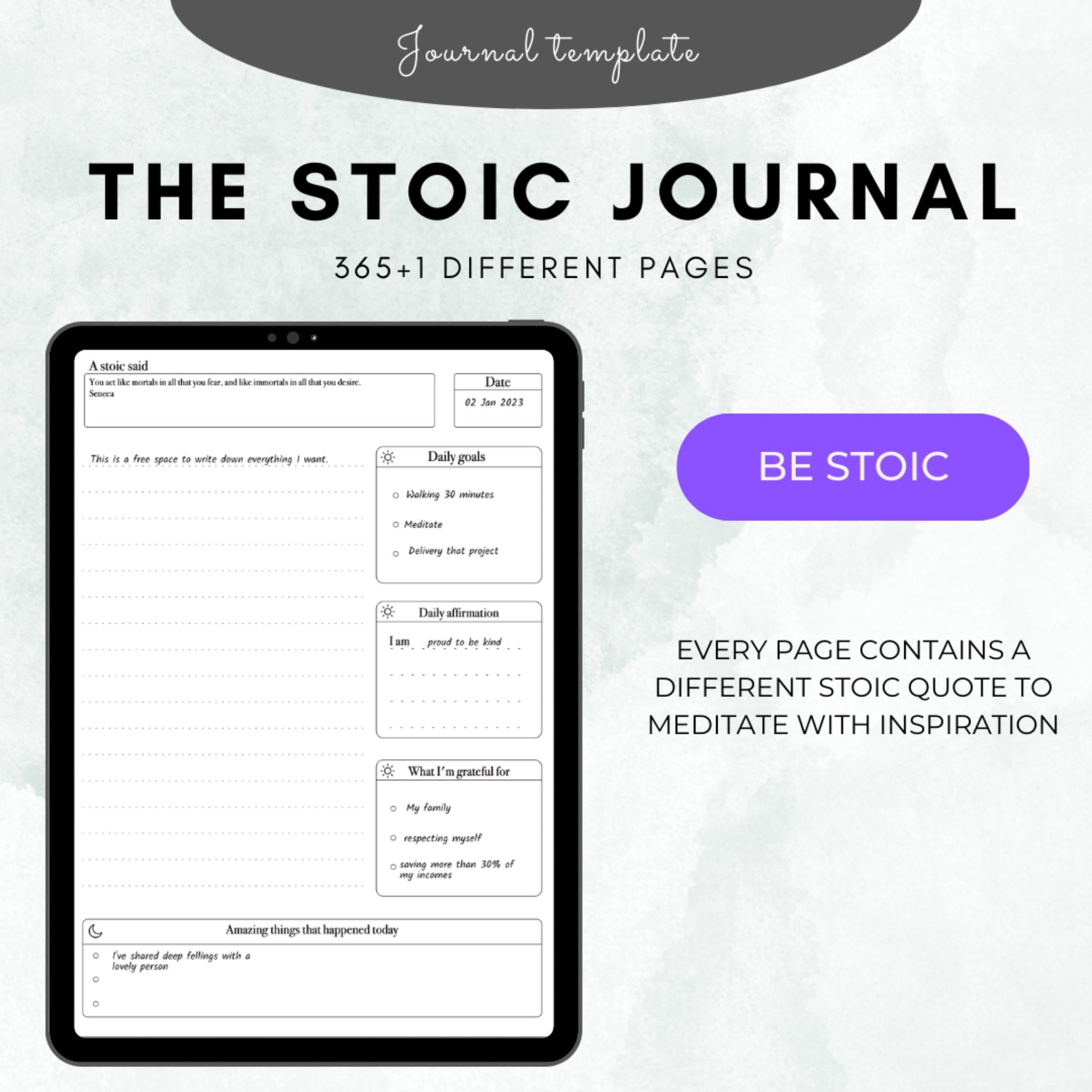 Stoic Journal Template Daily Quotes Guided Reflection PDF Etsy