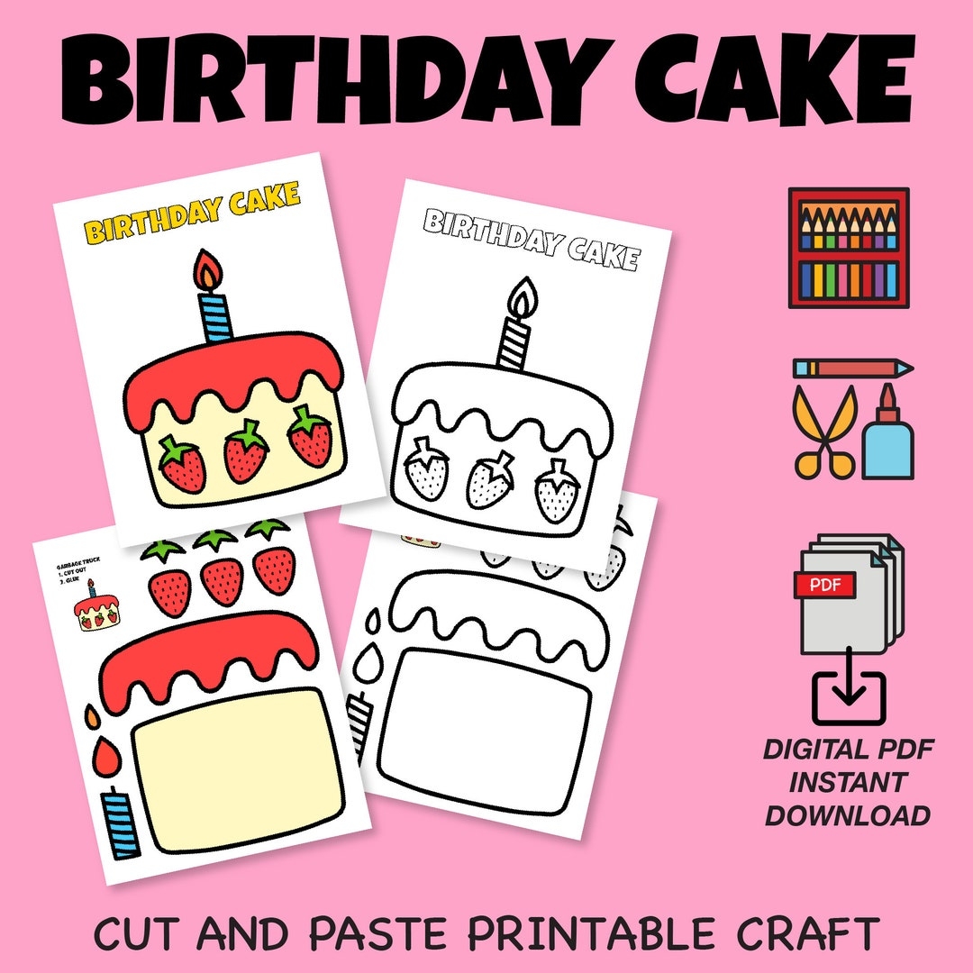 Strawberry Birthday Cake Craft Cut And Paste Activity printable Etsy