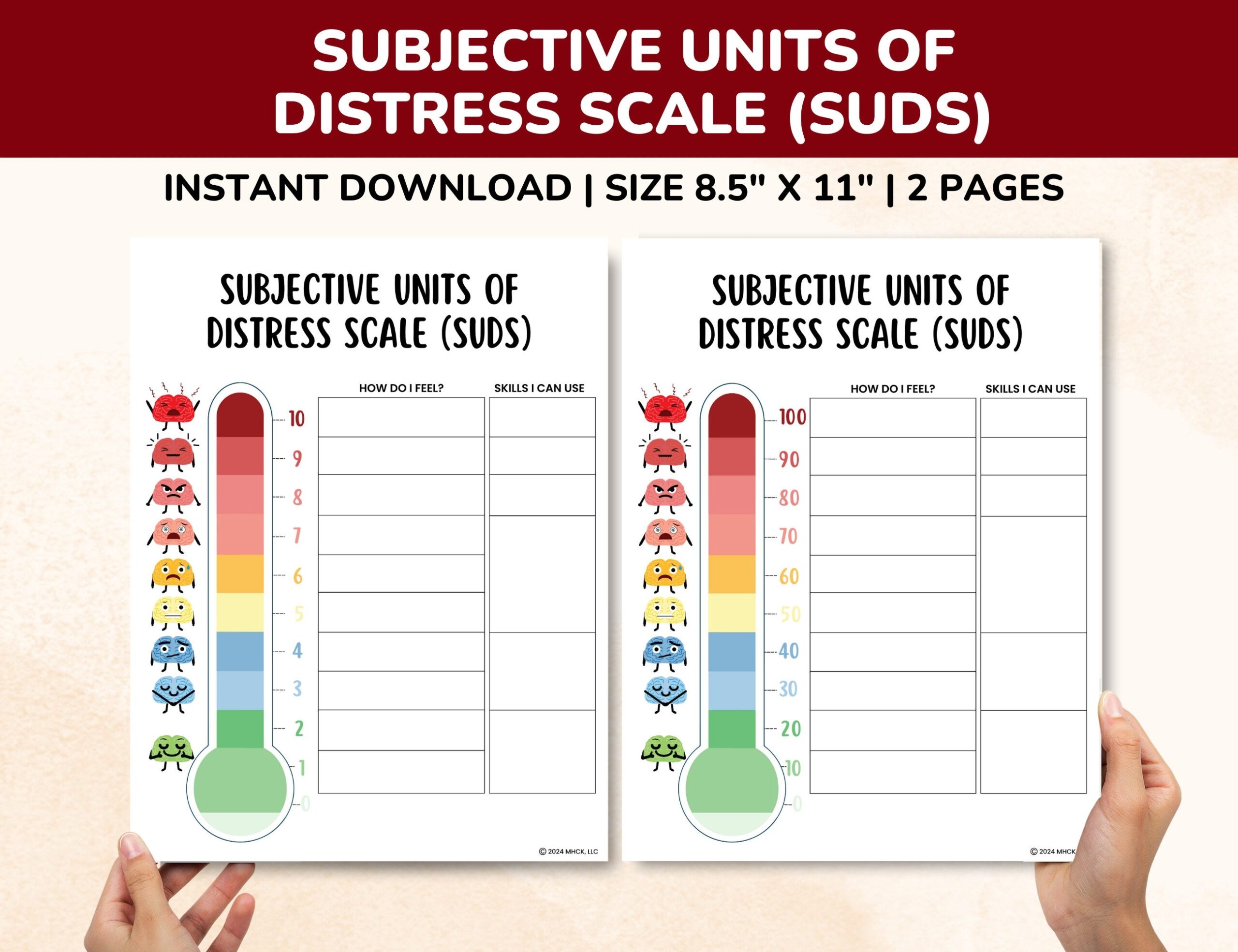 Subjective Units Of Distress Scale Worksheet suds Rating Scale Thermometer Printable PDF Worksheet dbt Distress Tolerance Skills Etsy