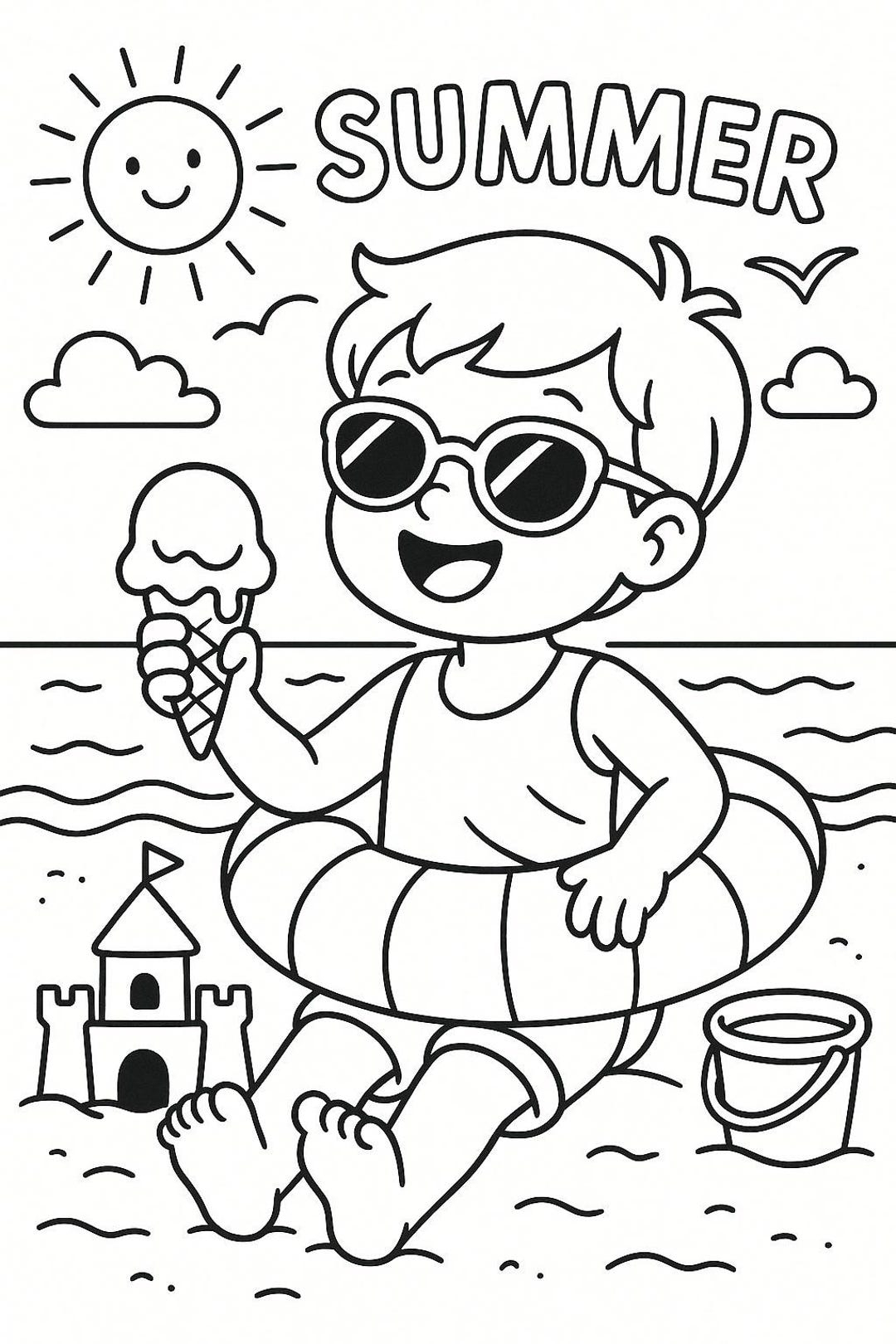 Summer Beach Coloring Page Ice Cream Sandcastle Fun PDF JPG PNG Downloadable Kids Activity Sheet Etsy