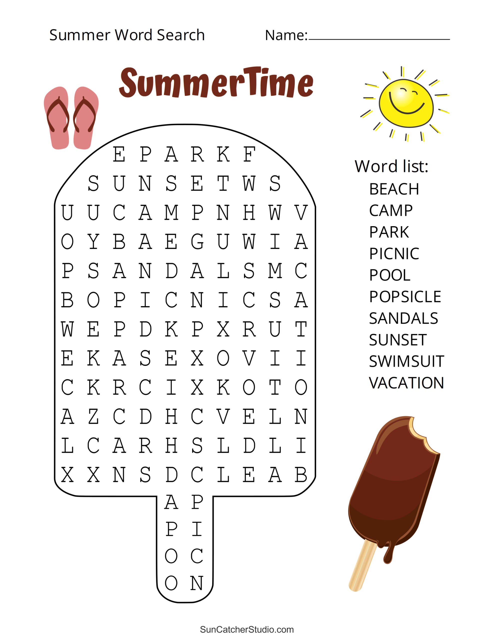 summertime word search printables
