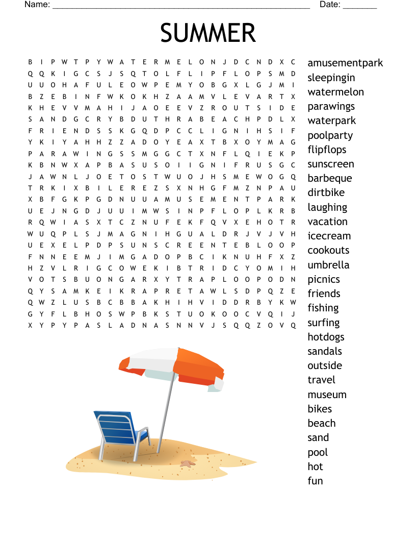 summer word search printable