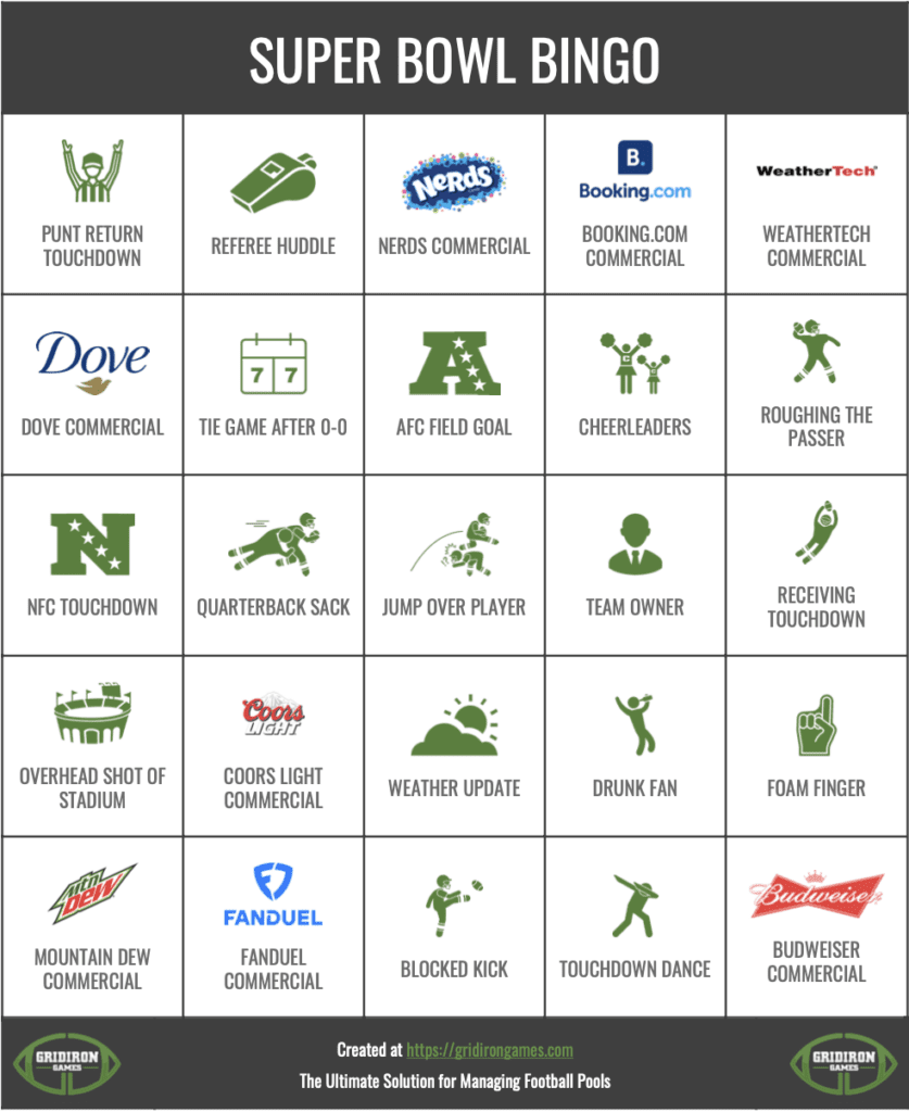 Super Bowl Bingo 2026 Free Printable Cards Commercial Bingo