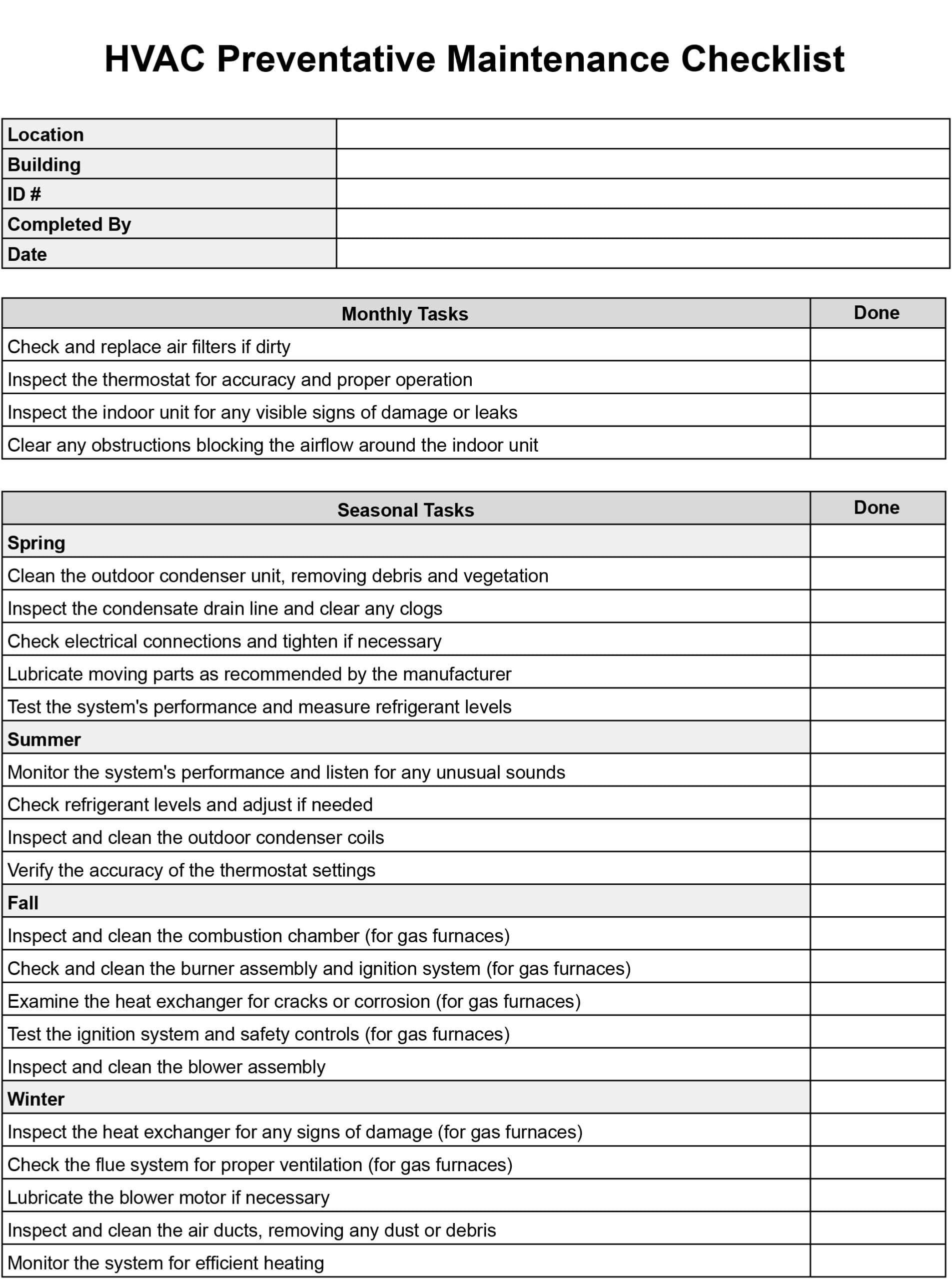 Template Hvac Maintenance Checklist Pdf Hvac Inspection For Home Purchase HVAC Checklist And Maintenance Log Book 