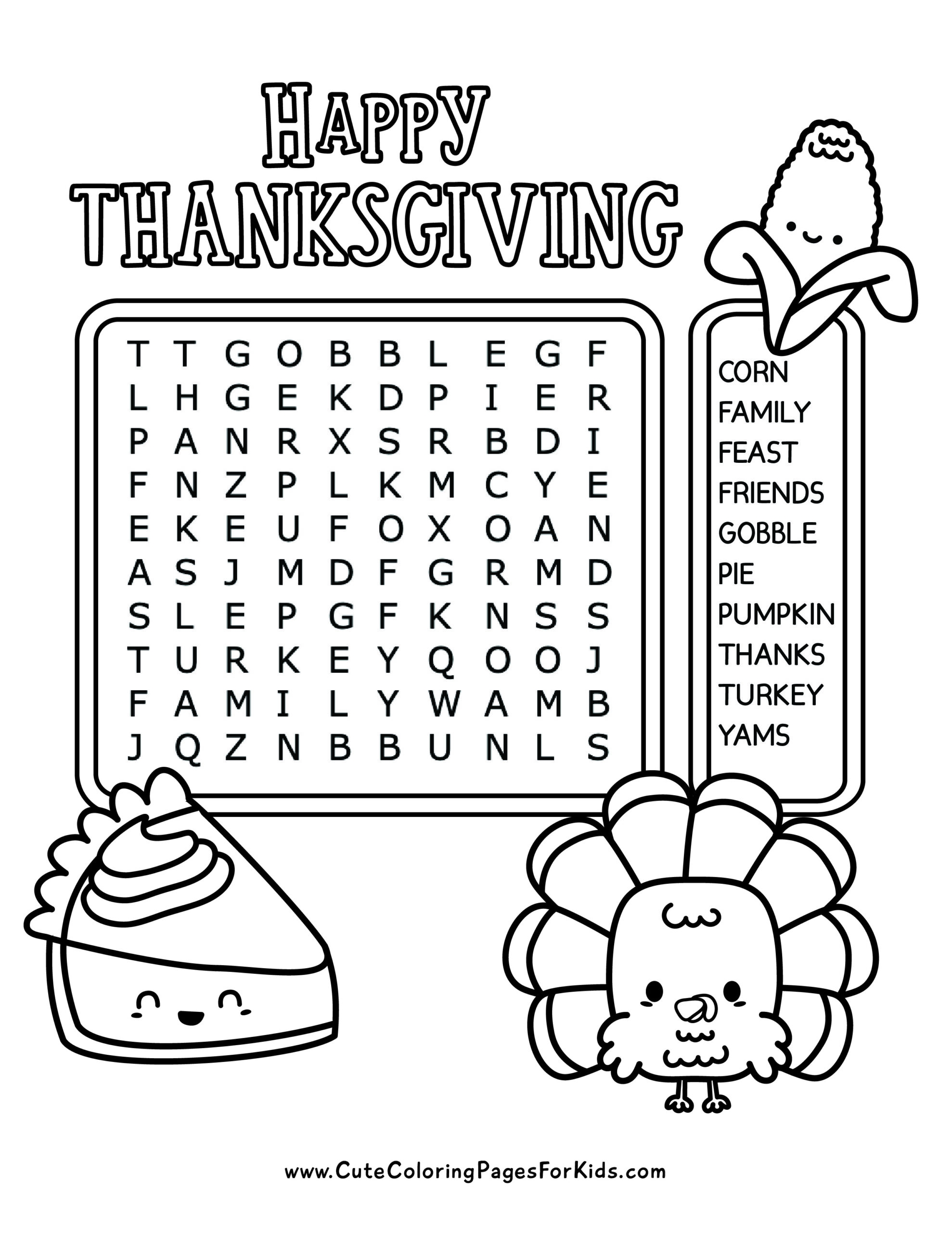 thanksgiving word search free printable