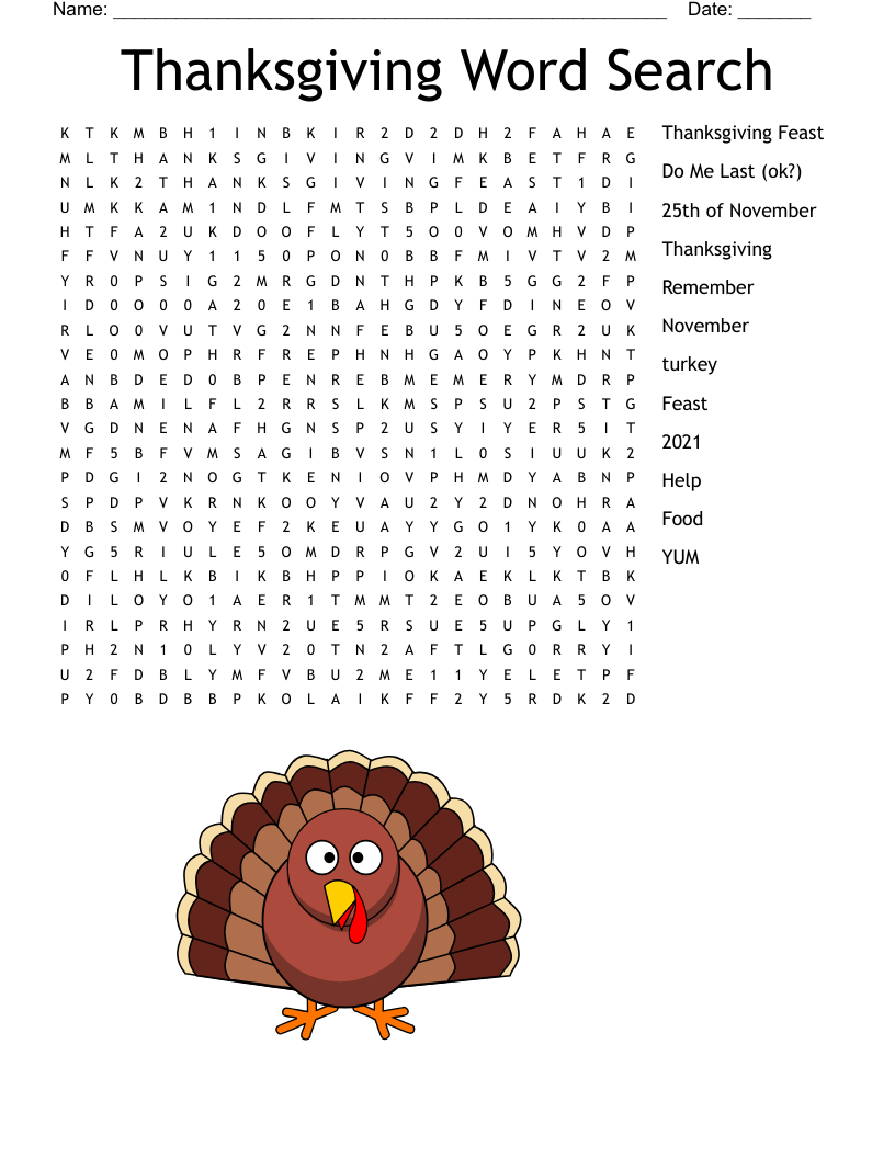 word search printable thanksgiving
