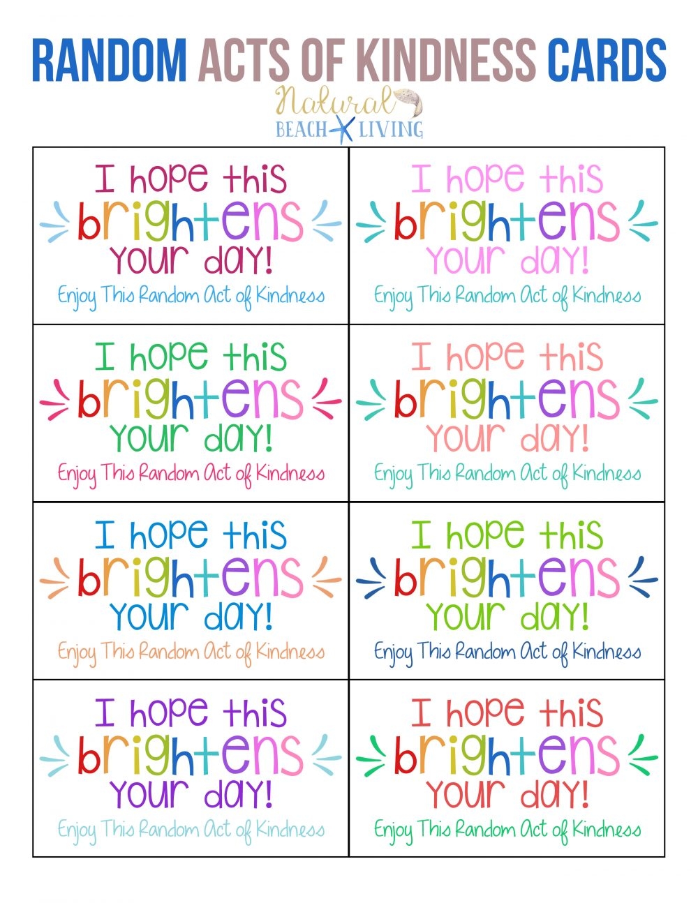 The Best Random Acts Of Kindness Printable Cards Free Natural Beach Living