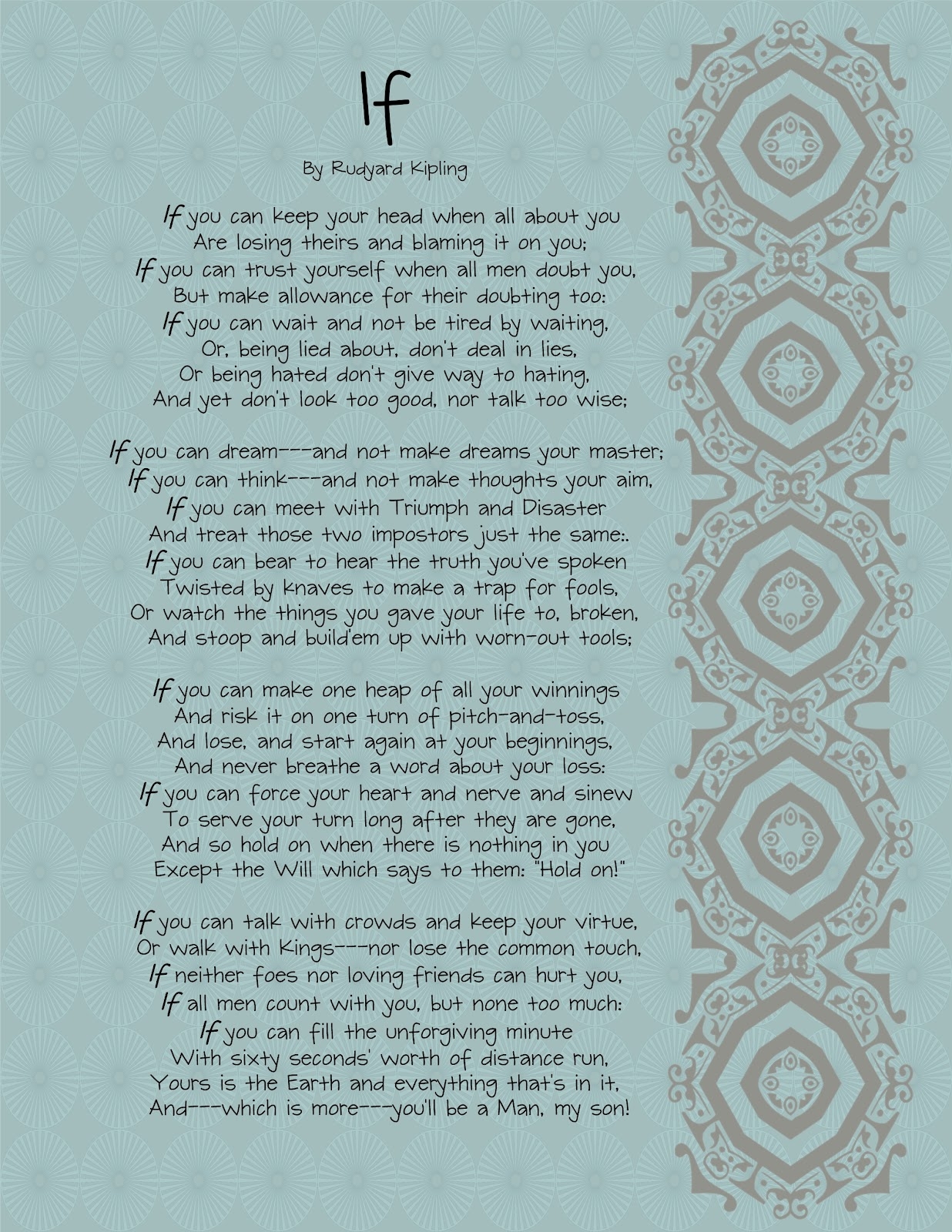 The Brown Eyes Have It If By Rudyard Kipling Printable