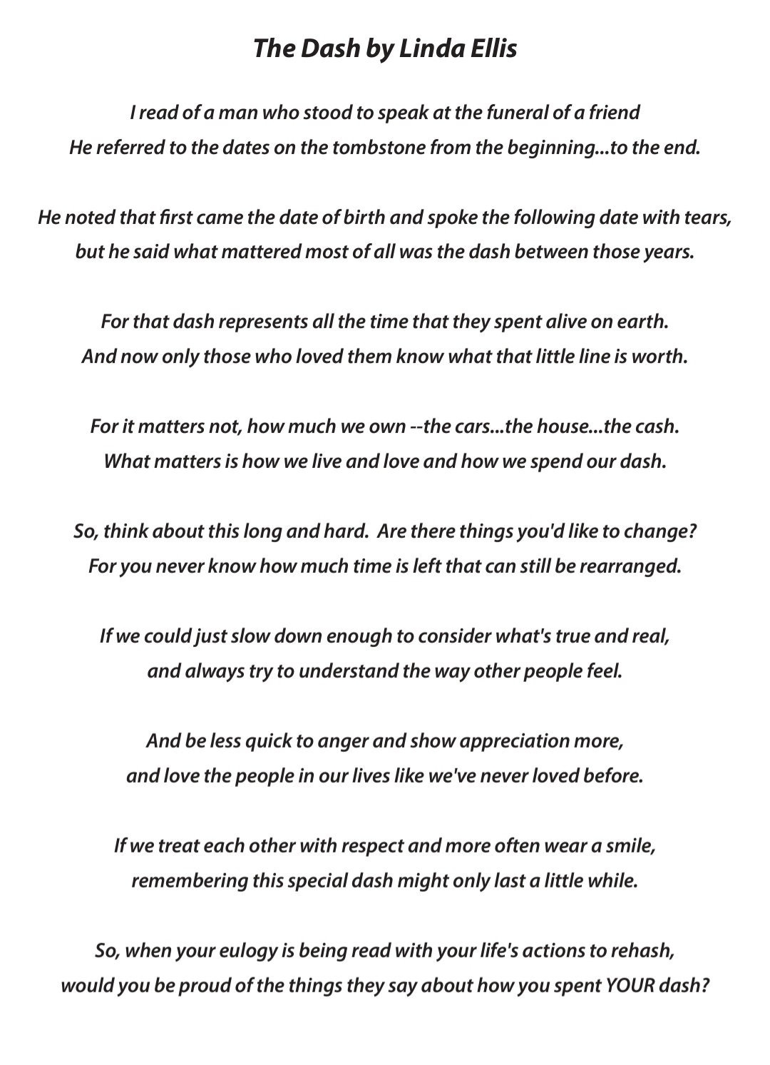 The Dash By Linda Ellis Poem Missing You Bereavement Rainbow Heaven Print A Letter To My Family Grief Poem Funeral Poem Etsy