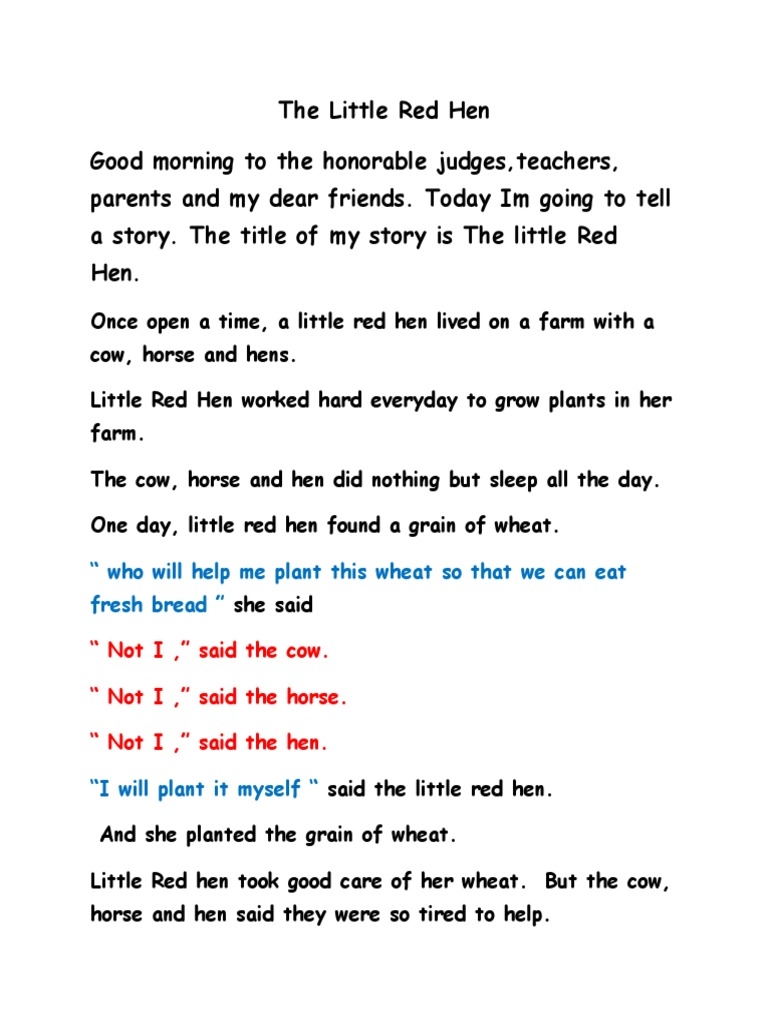 little red hen story pdf printable