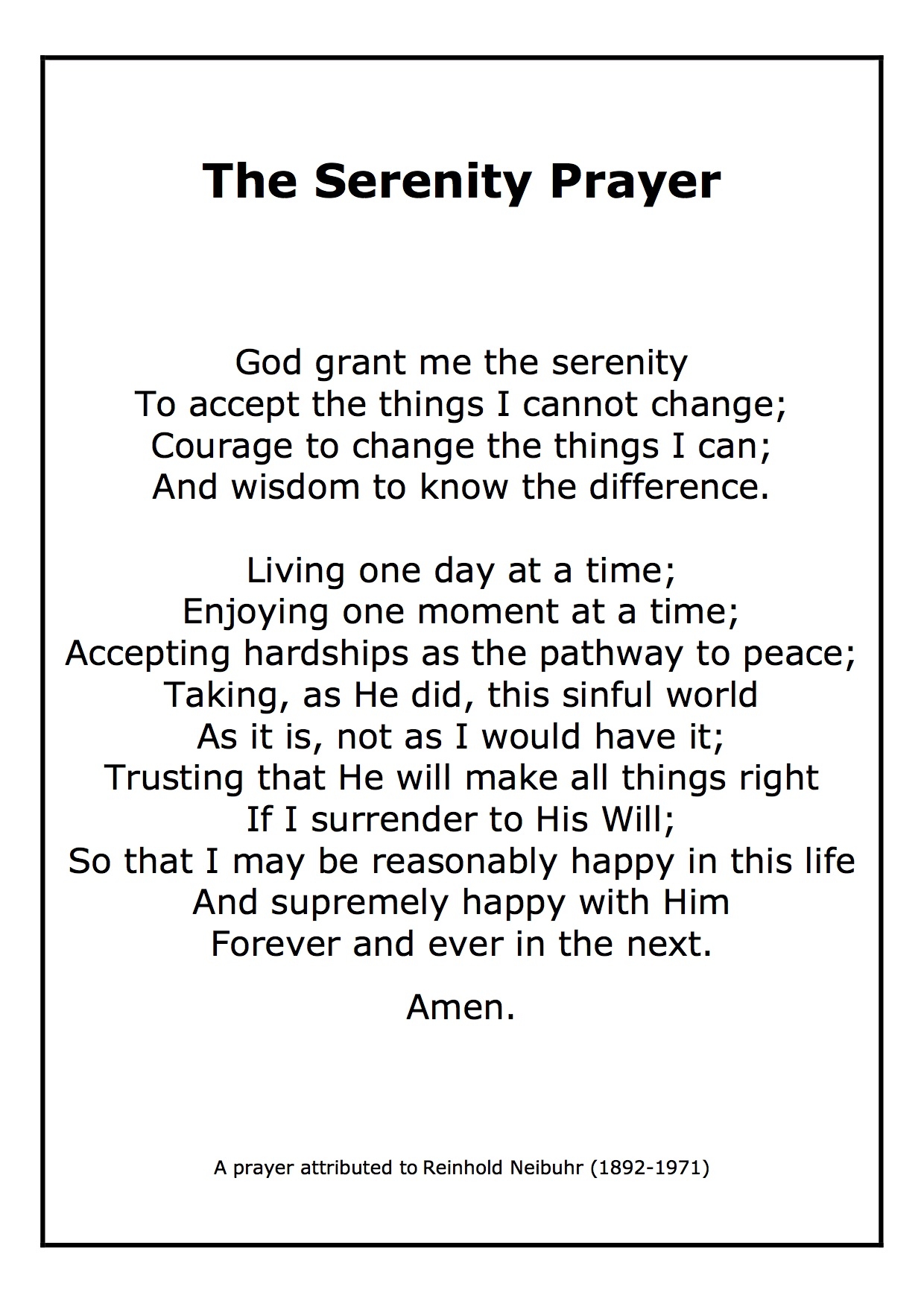 printable serenity prayer