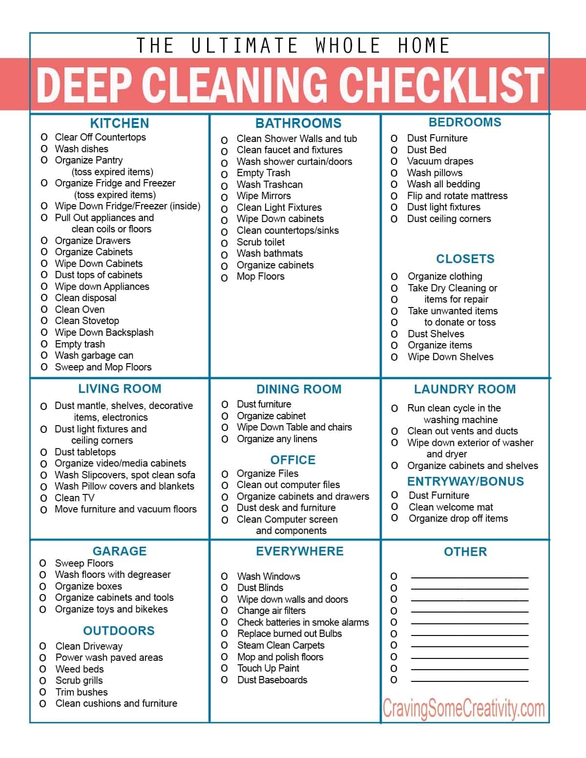 printable housekeeping checklist