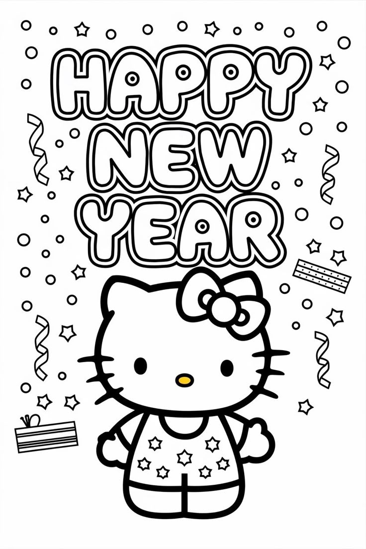 happy new year coloring page