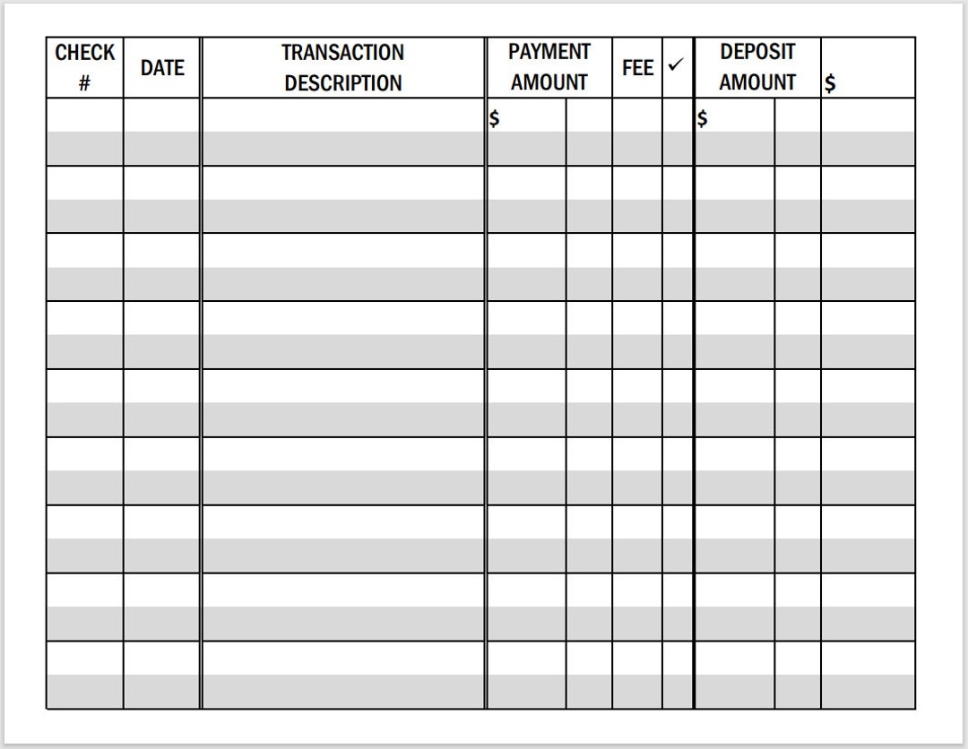 TransACT POS Printers Checkbook Register Templates 10 Free PDF Printables Bank Transaction Record Book