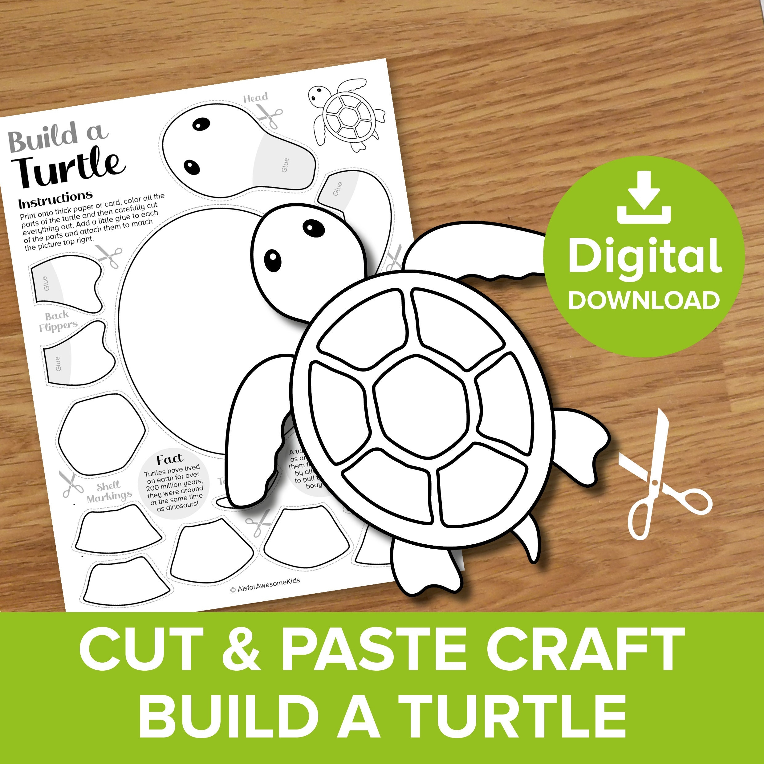 Turtle Cut Paste Craft Printable Spring Color And Build Art Kit Ocean Animals Puppet Model Underwater Sea Creatures Activity Template Etsy Norway