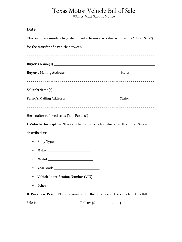 printable bill of sale texas pdf