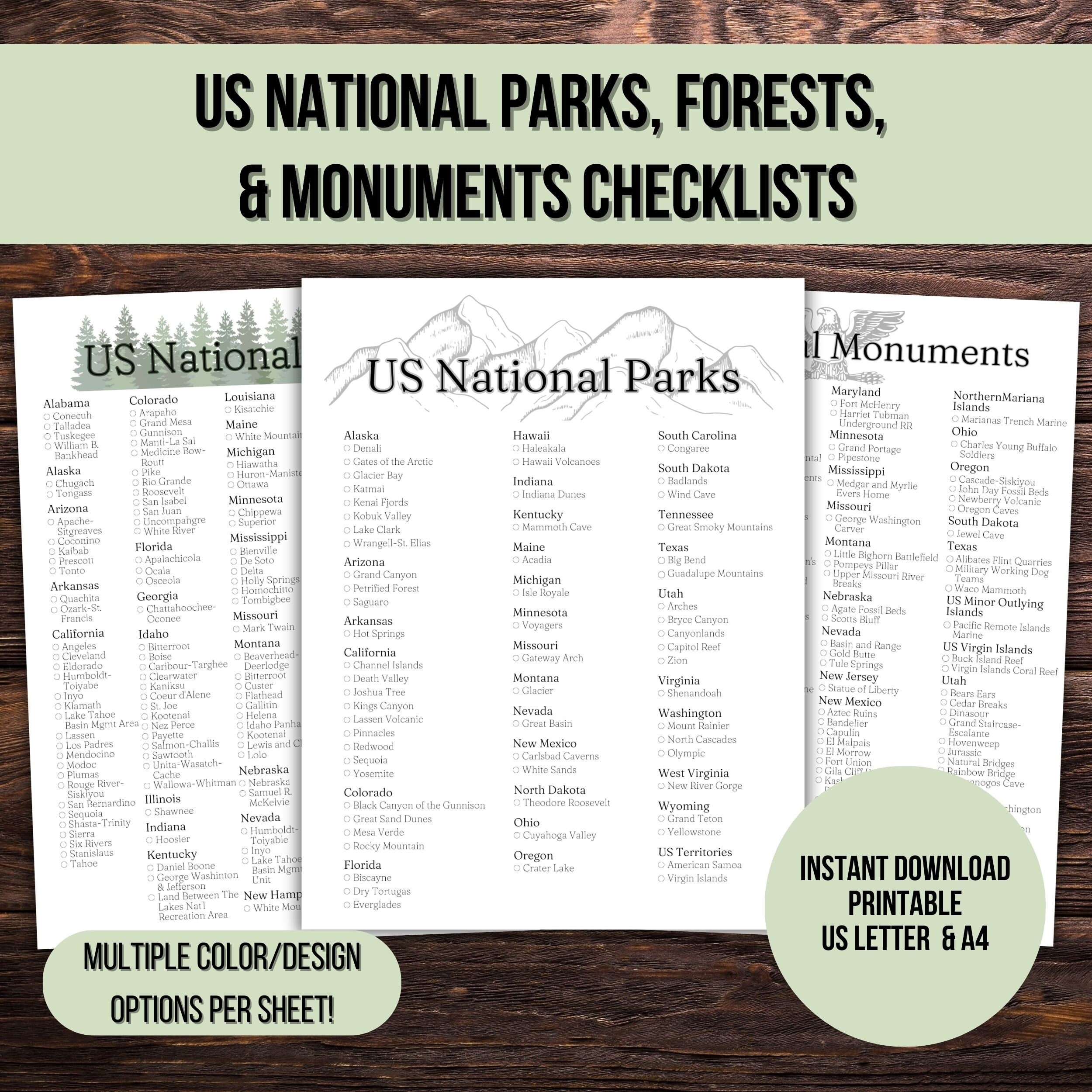 US National Parks Checklist Printable Bucket List Poster PDF Etsy
