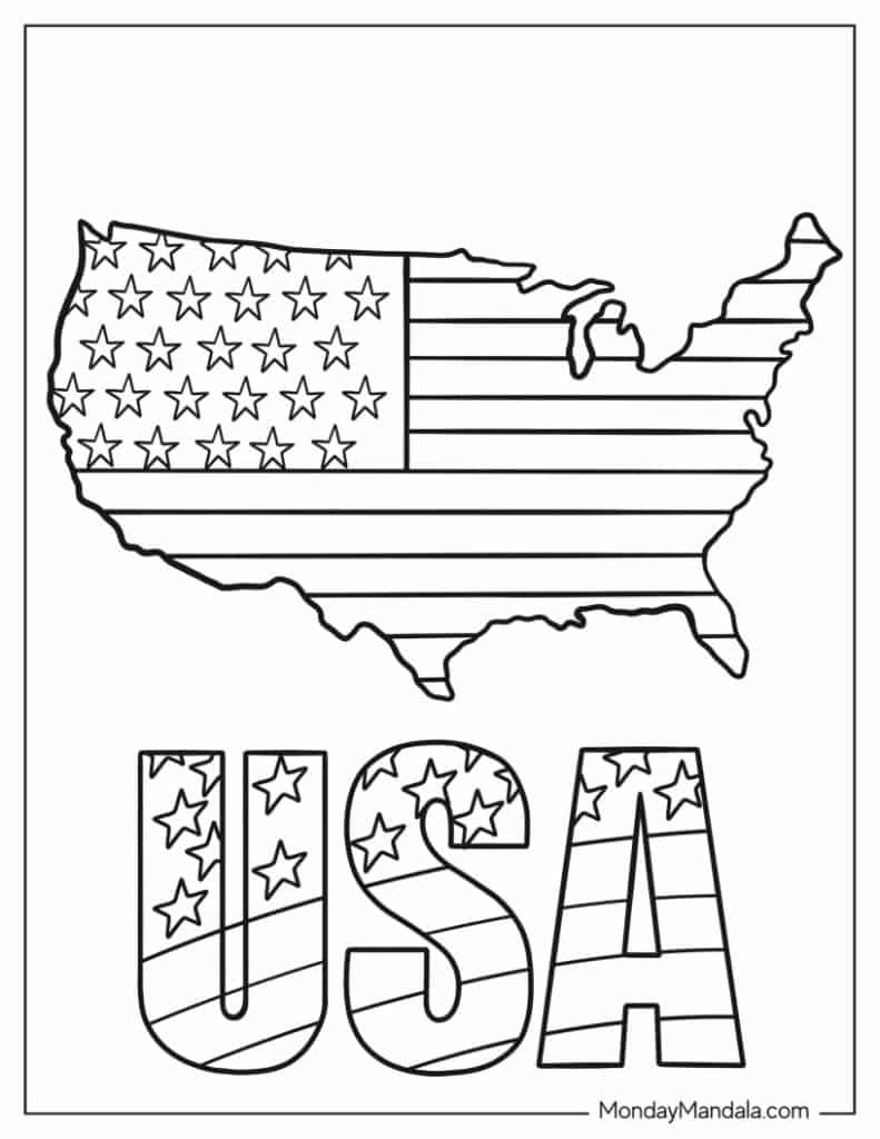 USA American Flag Coloring Page KinderArt Worksheets Library