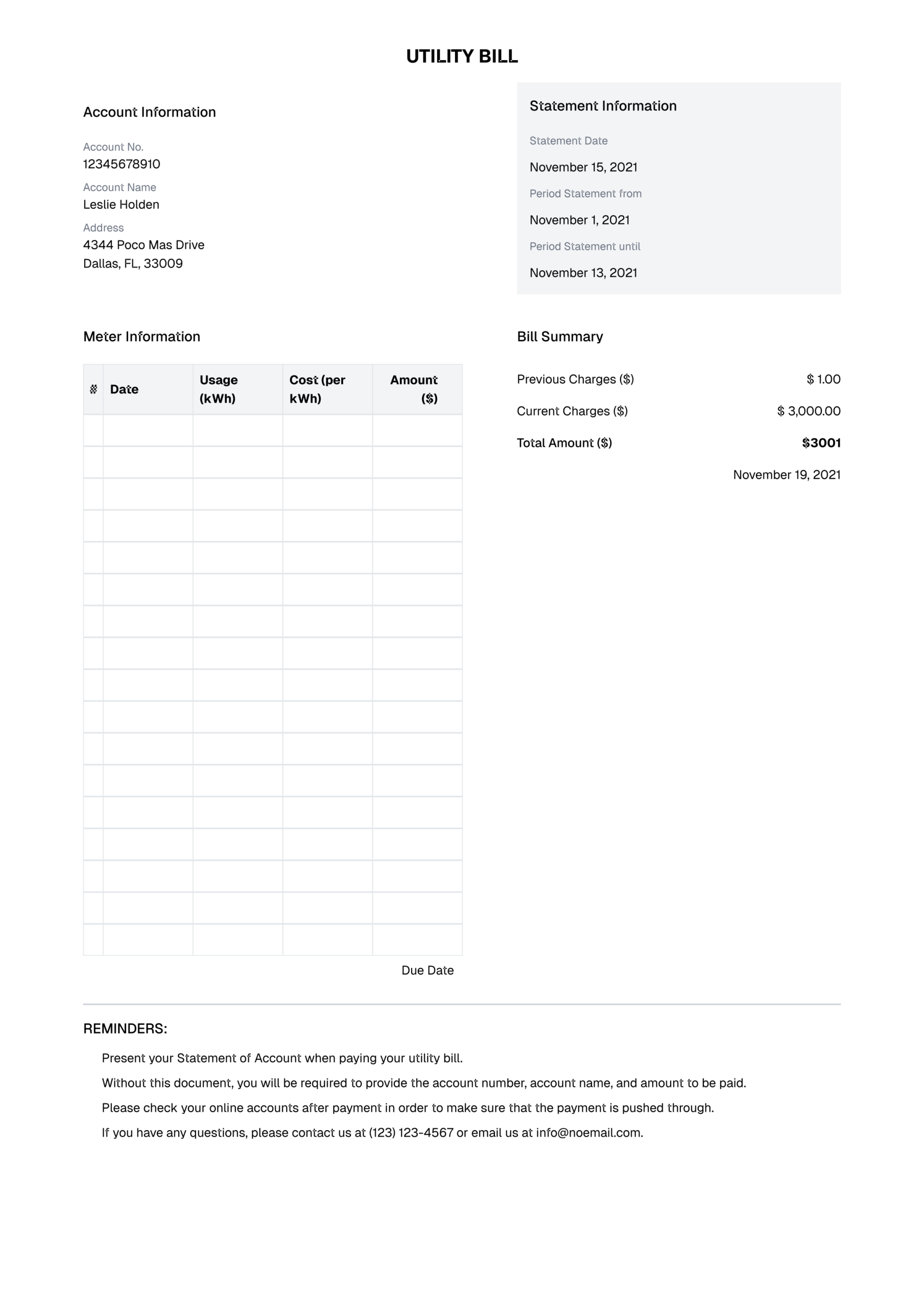 Utility Bill Templates Get Fillable Printable Templates In Seconds