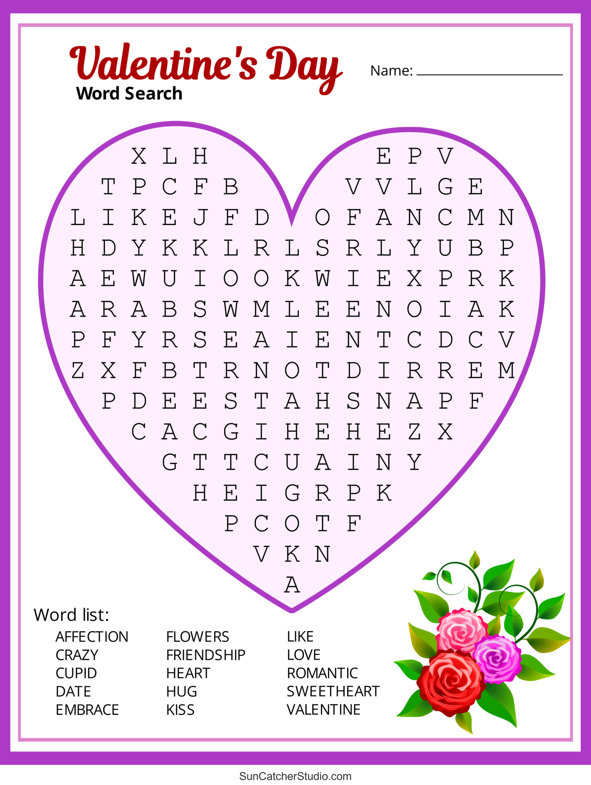 valentines day word search