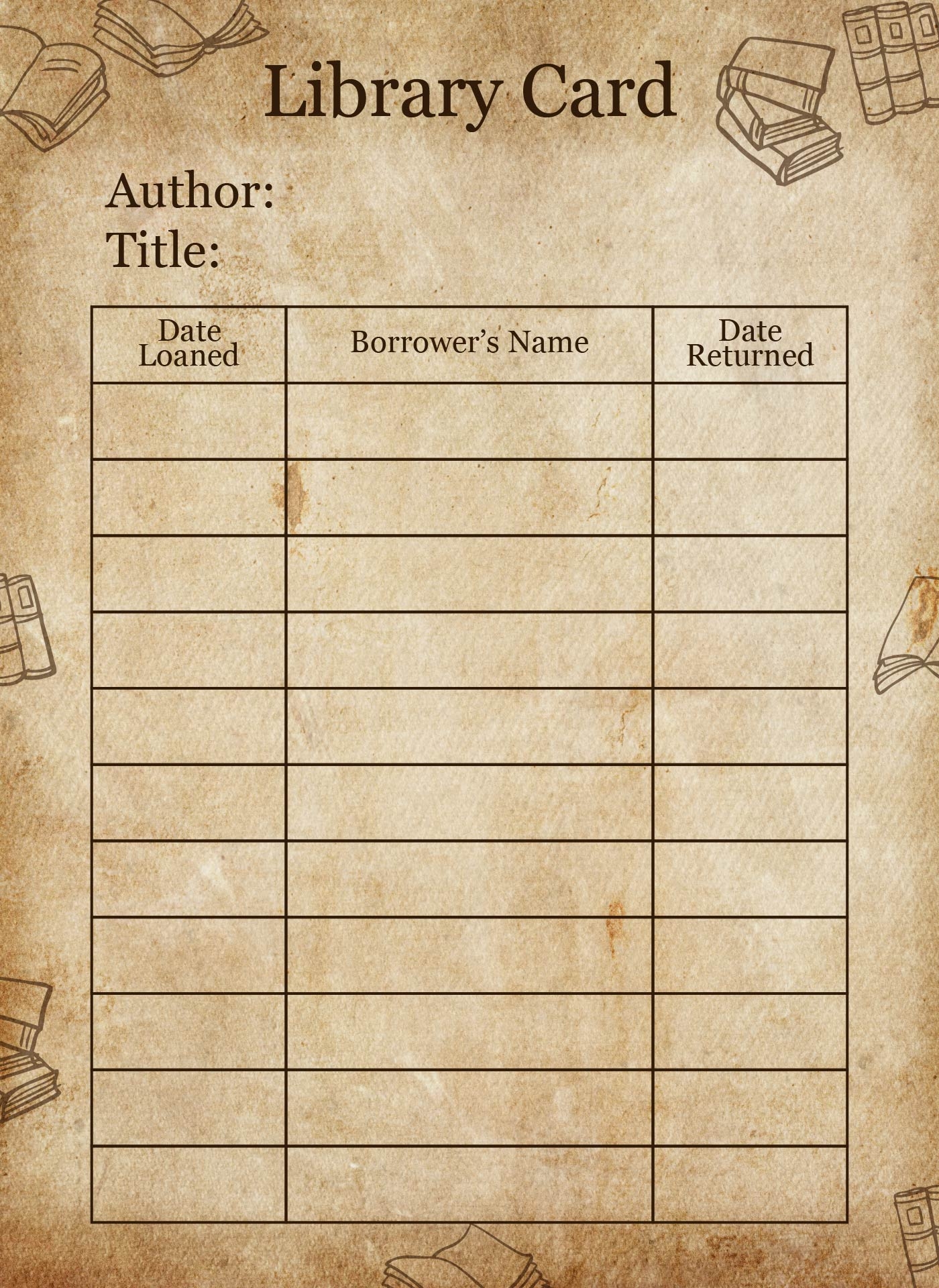 library card template printable