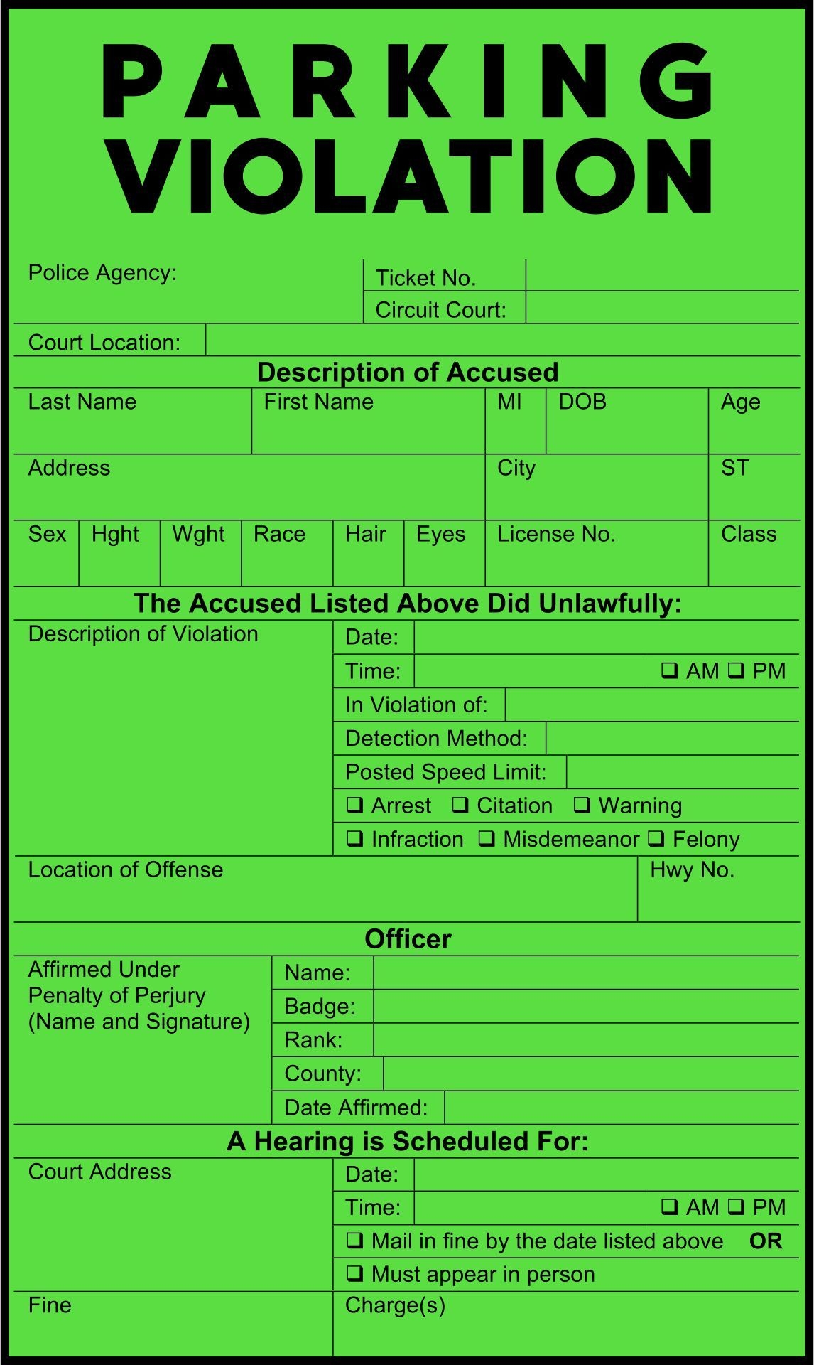 free printable parking ticket template