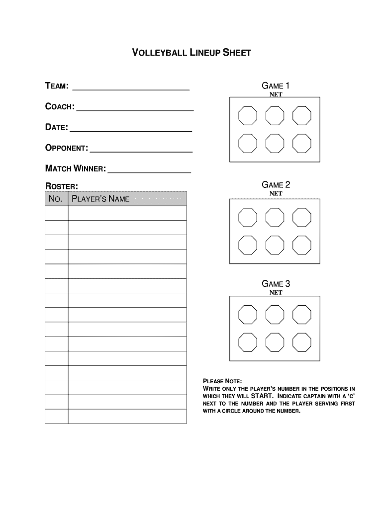 Volleyball Lineup Sheet Form Fill Online Printable Fillable Blank PdfFiller