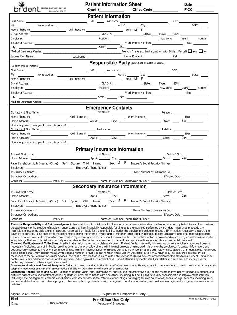 printable new patient dental forms pdf