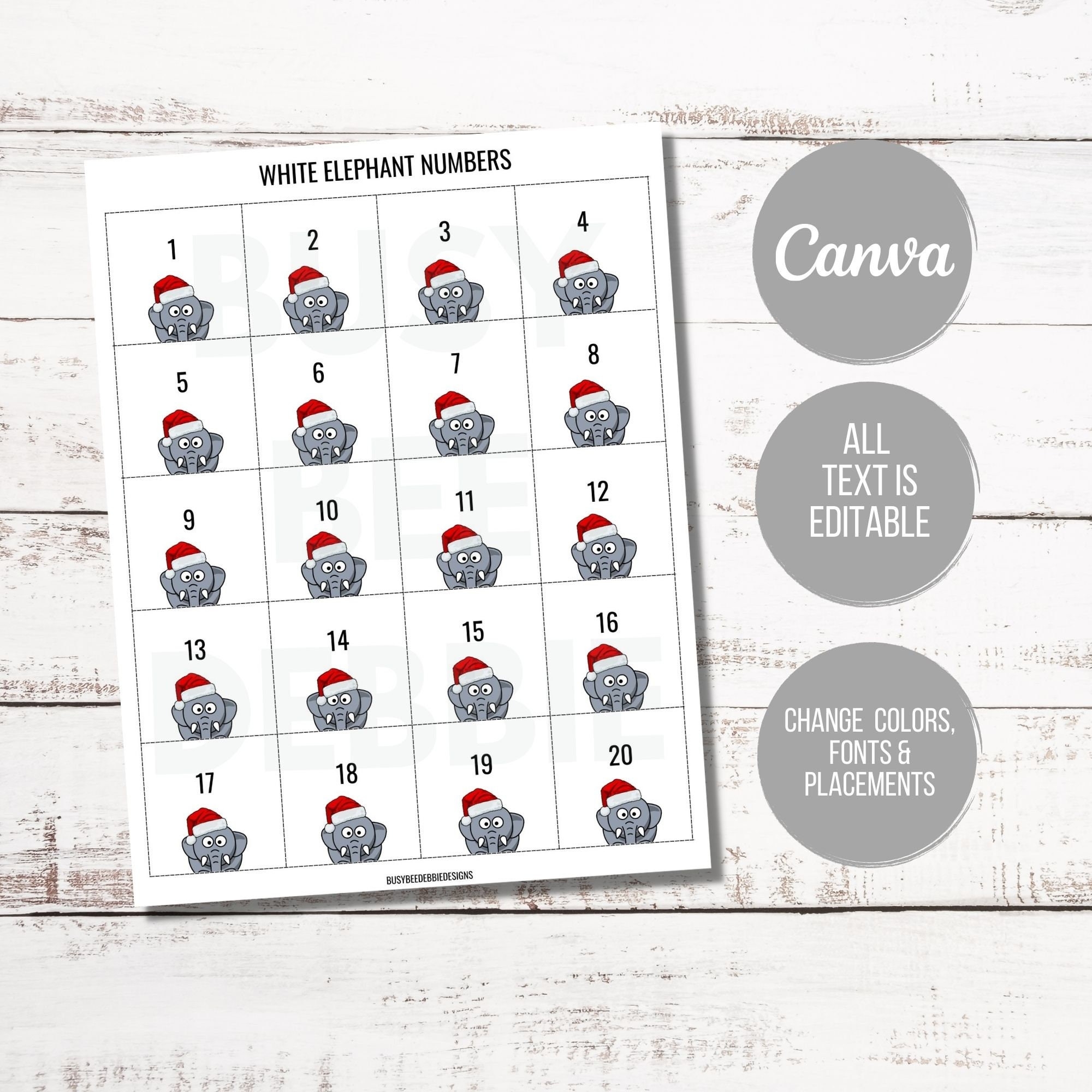 White Elephant Gift Exchange Printable Numbers Editable Download For White Elephant Gift Christmas Party Holiday Party Games PDF Etsy