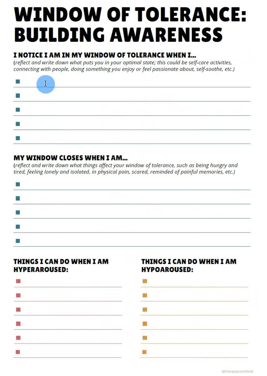 Window Of Tolerance Worksheet Emotional Regulation Nervous System Arousal States Therapist Office Decor EMDR Tools Trauma Therapy DBT Etsy