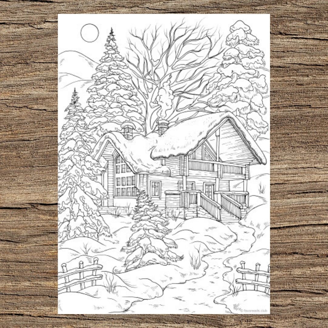 Winter House Printable Adult Coloring Page From Favoreads coloring Book Pages For Adults And Kids Coloring Sheets Colouring Designs Etsy