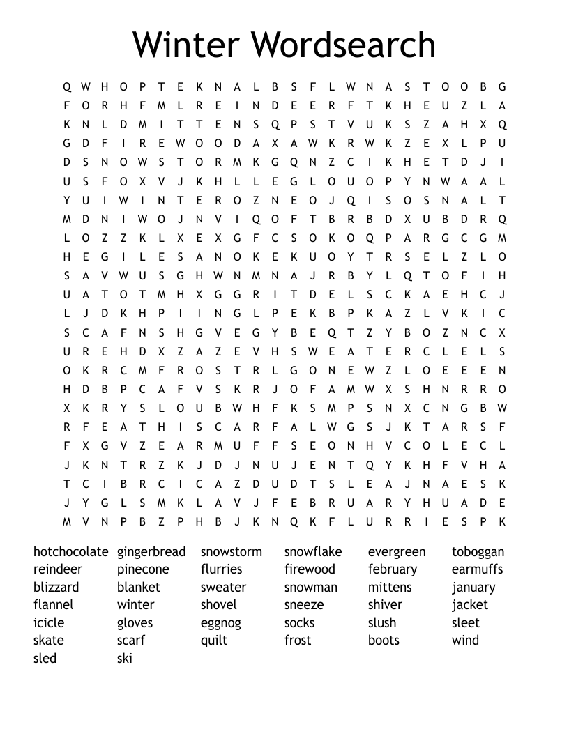 winter word search printable pdf