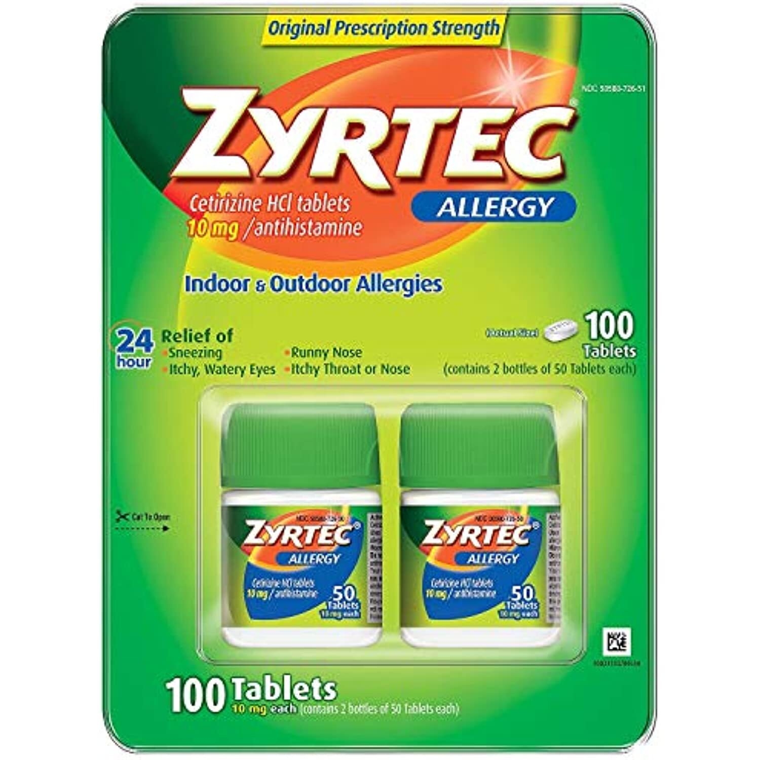 Zyrtec Cetrizine HCl Antihistamine 10mg 100 Tablets 300450204394 EBay